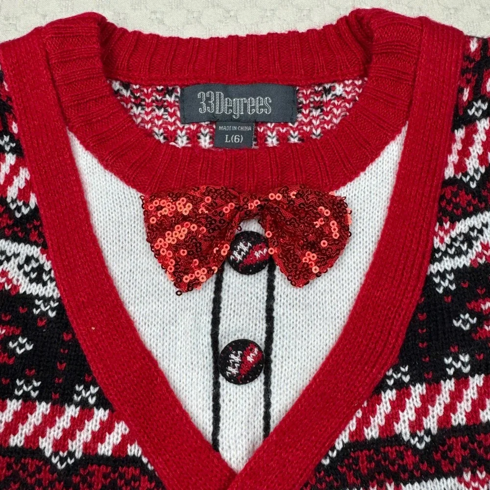 NEW 33 Degrees Kids Ugly Christmas Sweater Holiday Fair‎ Isle Red Black Size 6